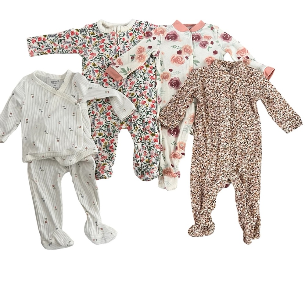 Baby Girl Bundle, set of 4 footie pajamas, size 3-6 mos